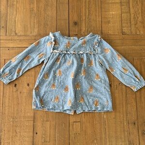 Baby Boden blue ruffed teddy bear long sleeve top 6-12 months